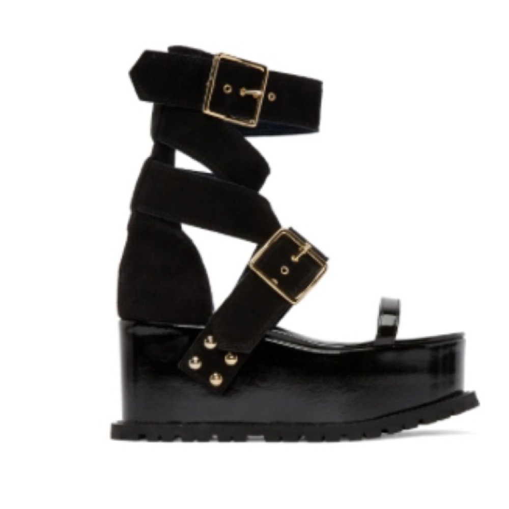 Made in Japan, Sacai black double strap platform sandals in size 38